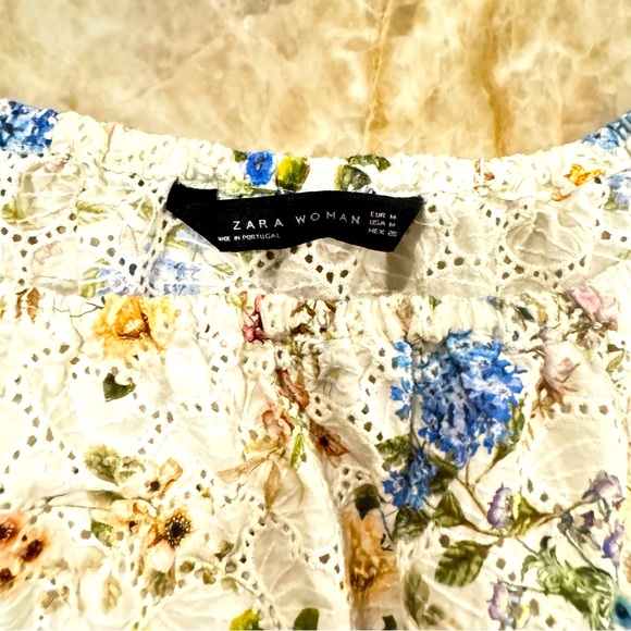 Zara woman multicolor Floral Print Eyelet Off The Shoulder crop Top size Medium - Picture 6 of 8